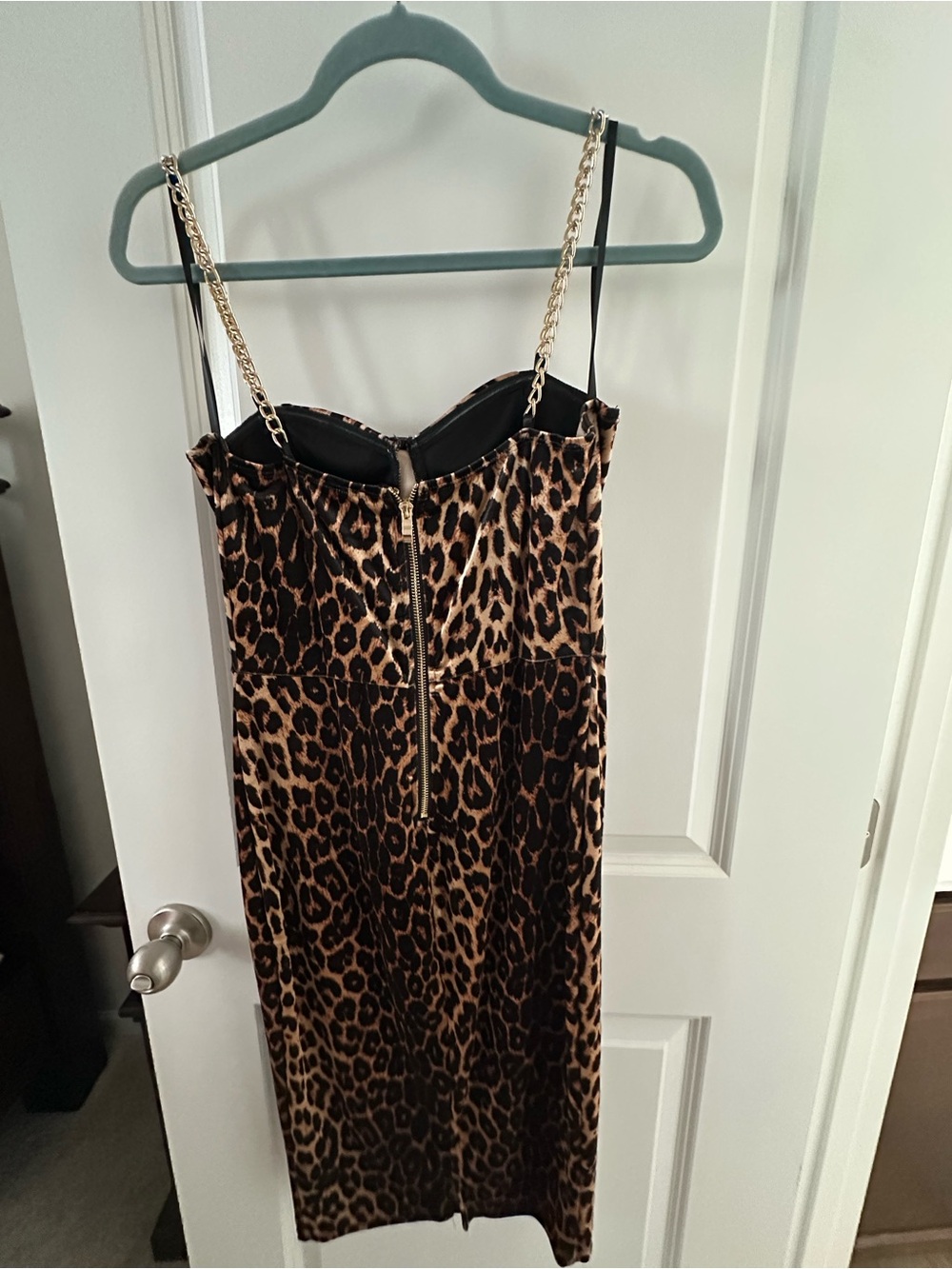 Fashion Nova Leopard-Print Midi Dress with Gold Chain Straps